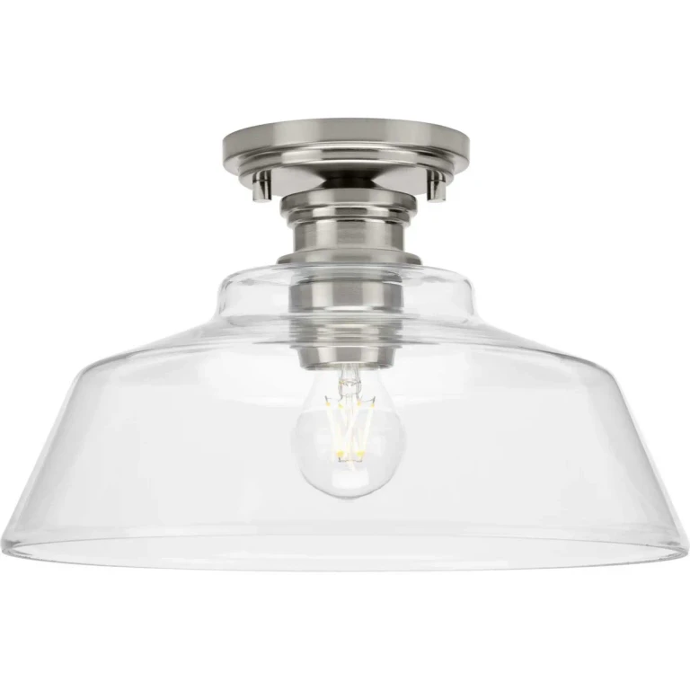 Brushed Nickel One Light Semi Flush Mount from the Singleton Collection