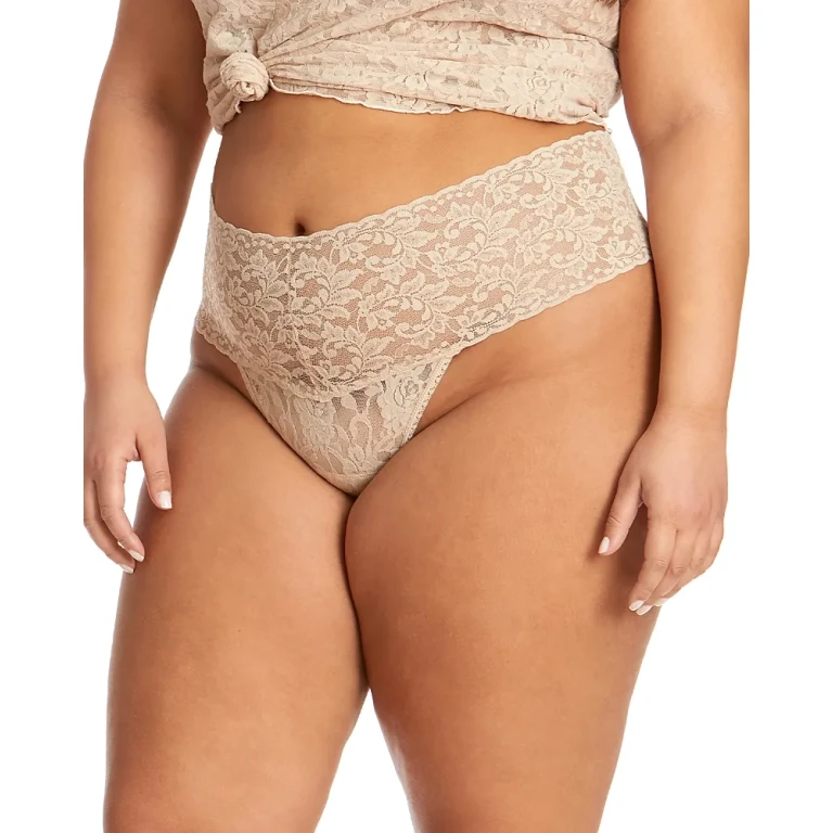 Hanky Panky Extended Size Retro Lace Thong Black One Size