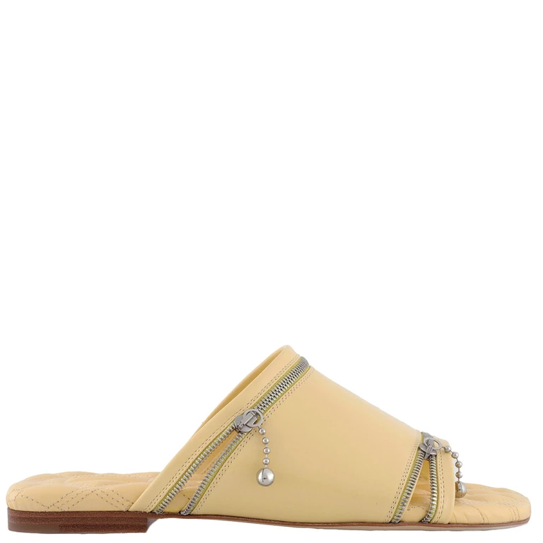 Burberry Leather Peep-Toe Slides With Equestrian Knight Design