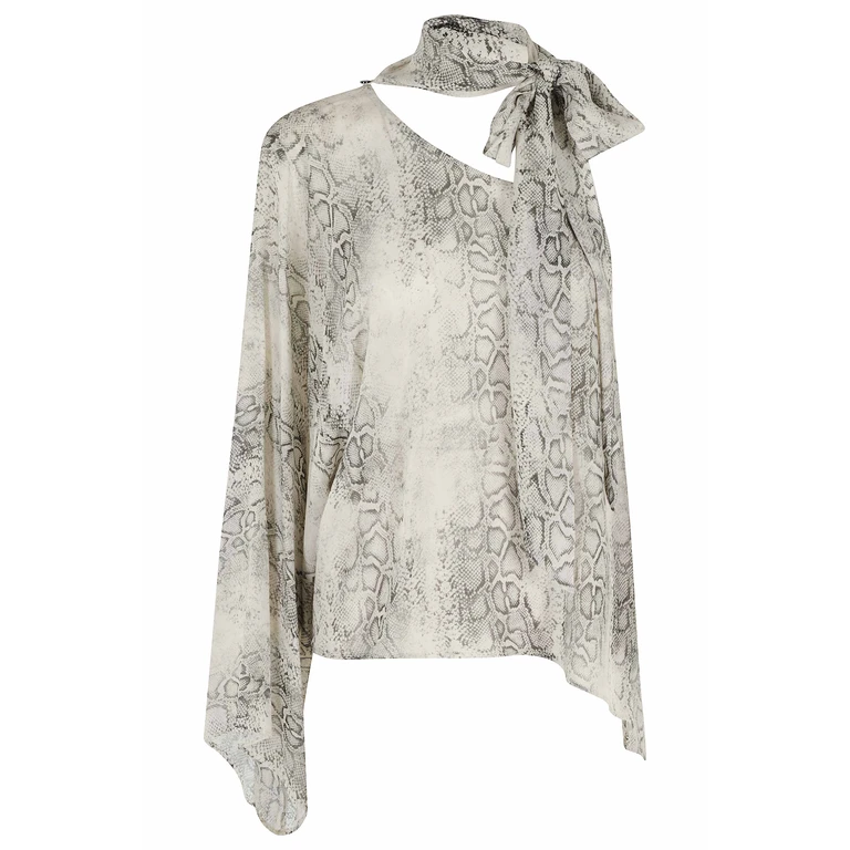 Federica Tosi Blusa Monospalla Georgette Stampa Pitone Nude & Neutrals Viscosa Camicia - Women