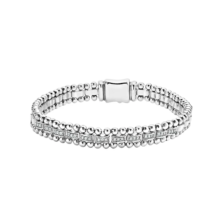 Lagos Sterling Silver Caviar Spark Diamond Link Bracelet
