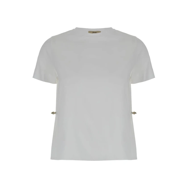 Herno T-shirt With Drawstring And Vent On The Back In White Cotton For Women