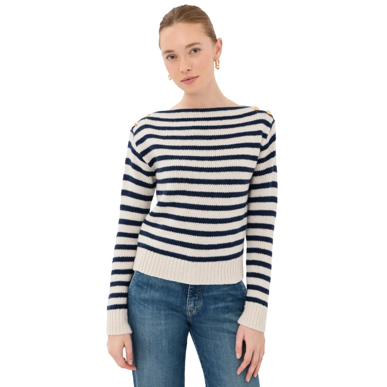 Nili Lotan Tandy Cashmere Sweater Ivory/Marine Stripe S