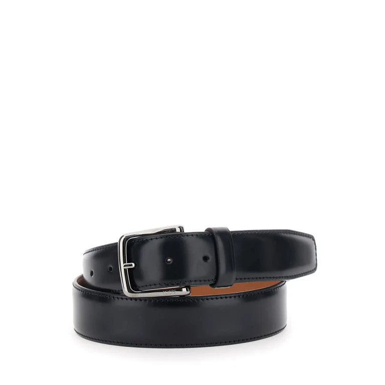 Tod's Black Leather Belt With Adjustable Buckle For Men