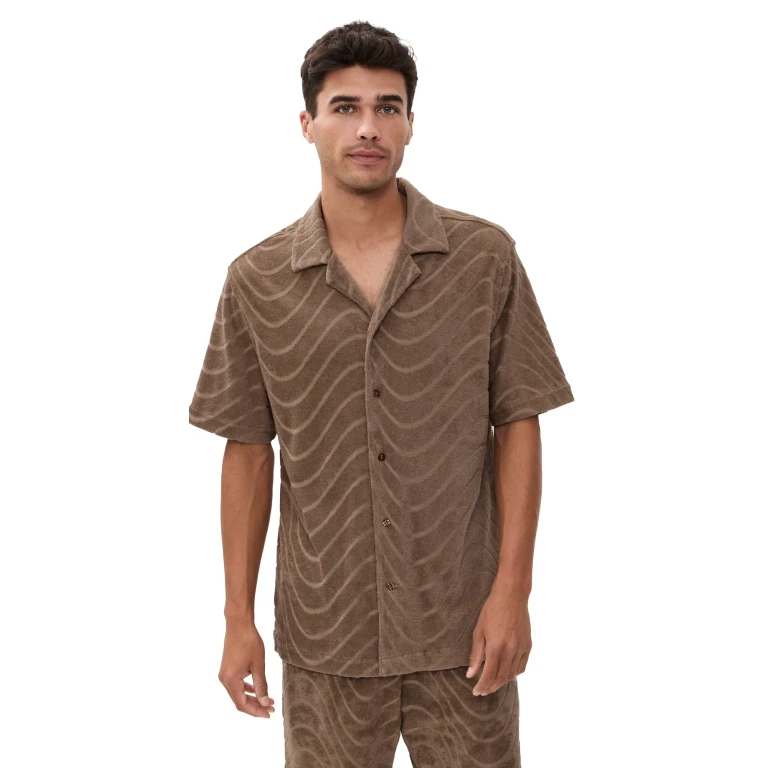 Frescobol Carioca Roberto Fibra Jacquard Terry Short Sleeve Shirt Khaki S