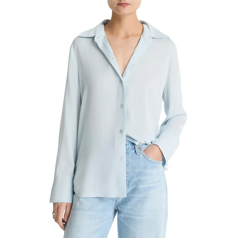 Vince Long Sleeved Button Down Silk Blend Blouse