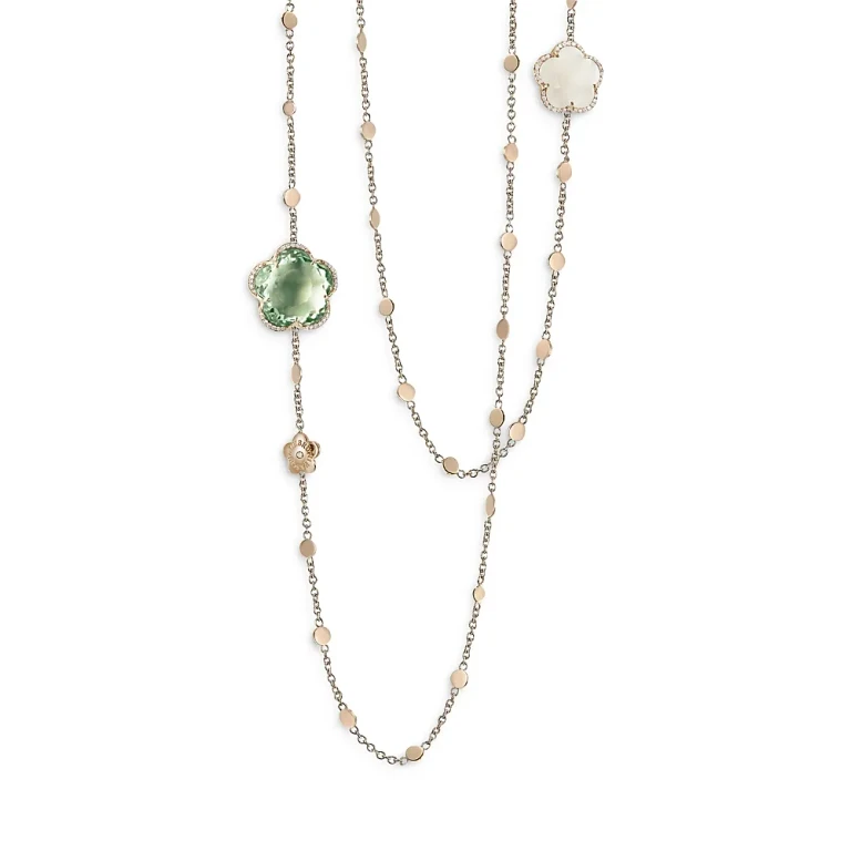 Pasquale Bruni 18K Rose Gold Bon Ton Prasiolite, White Quartz & Diamond Dolce Vita Sautoir Necklace, 40.5