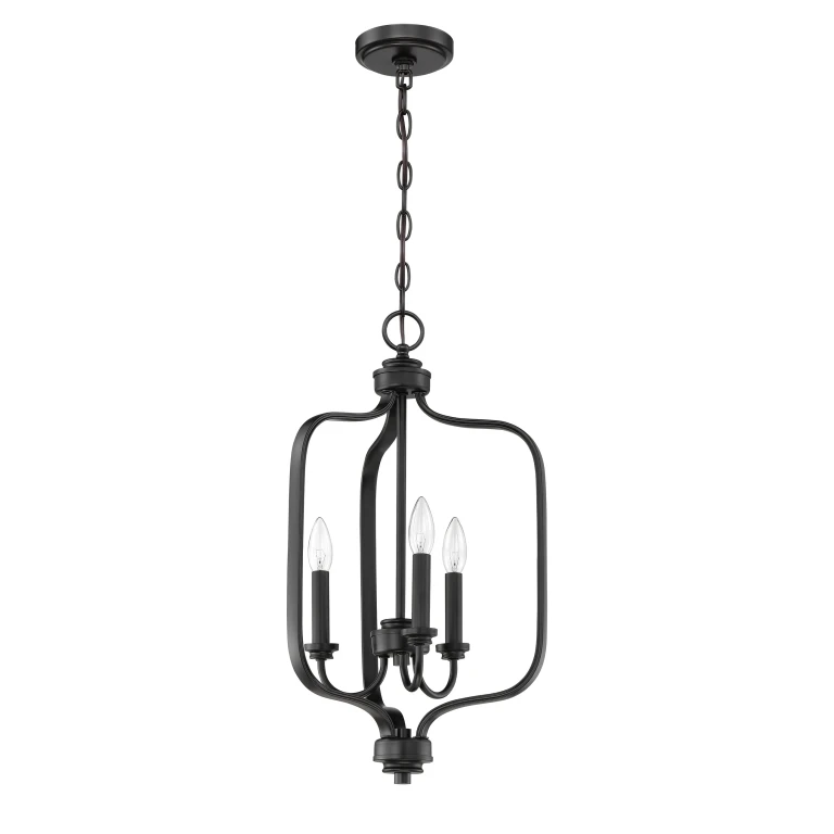 Flat Black Three Light Foyer Pendant from the Bolden Collection