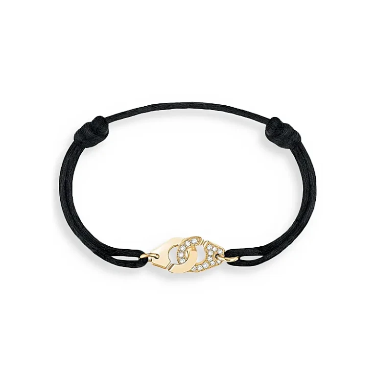 Dinh Van 18K Yellow Gold Menottes R10 Diamond Intertwined Handcuff Charm Adjustable Cord Bracelet