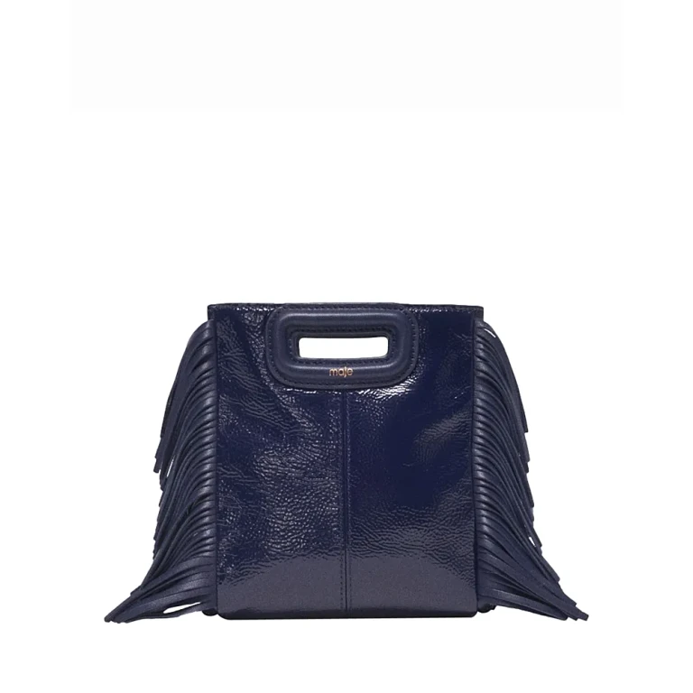 Maje Miss M Mini Fringed Blue Leather Crossbody Bag