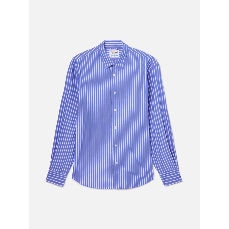 Mc2 Saint Barth Blue Striped Levanzo Shirt Pure Cotton - Men