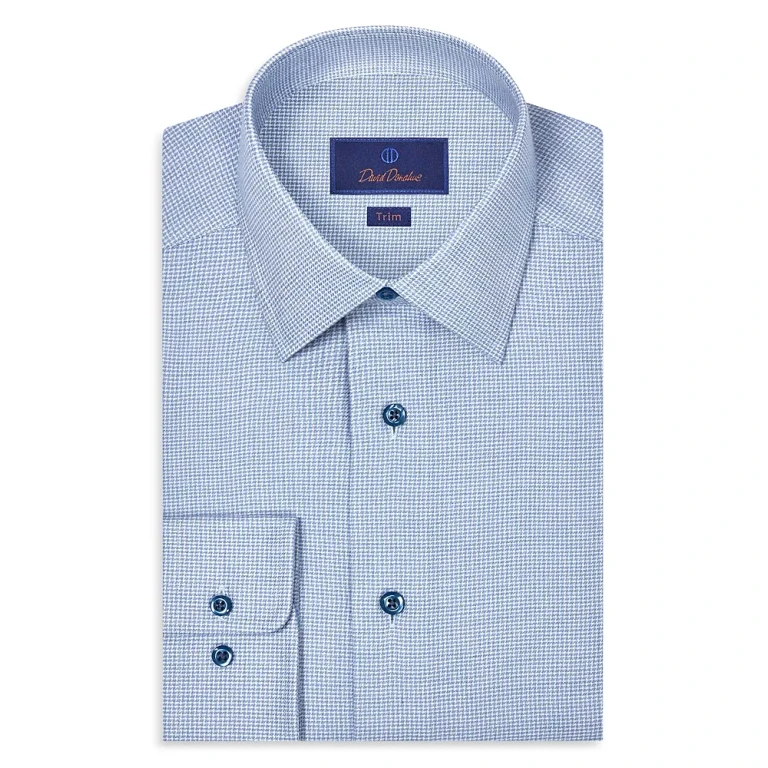 David Donahue Trim Fit Cashmere Blend Twill Micro Check Dress Shirt