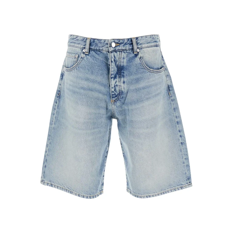 Icon Denim Light Blue Five-pocket Bermuda Shorts With Logo Patch On The Back In Denim Man