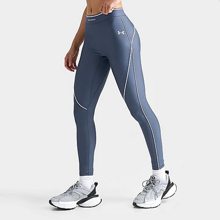 Under Armour Women's HeatGear No-Slip Waistband Performance Leggings in Dark Blue Grey Size: XS