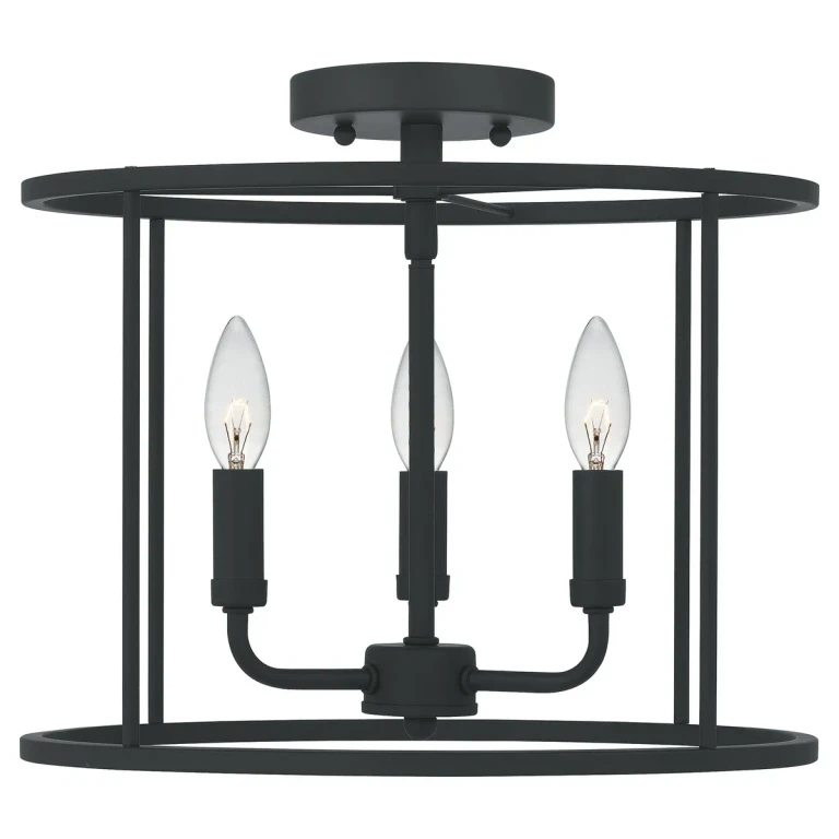 Abner 3-Light Semi-Flush Mount in Matte Black