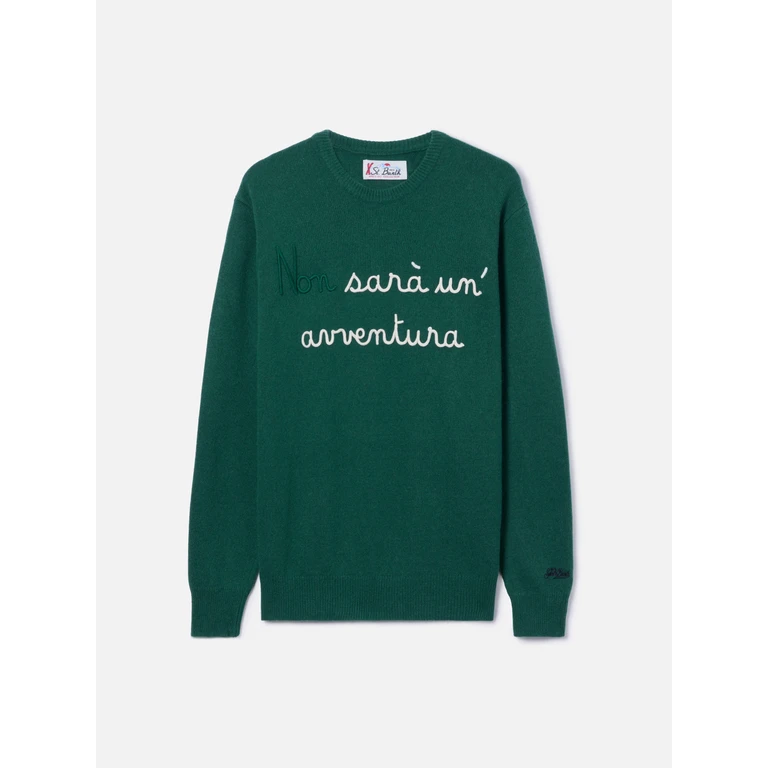 Mc2 Saint Barth Green Sweater Heron With Non Sarà Unavventura Embroidery - Men
