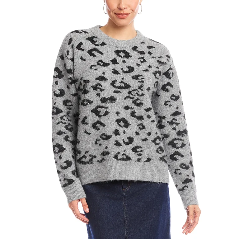Karen Kane Metallic Animal Print Crewneck Sweater