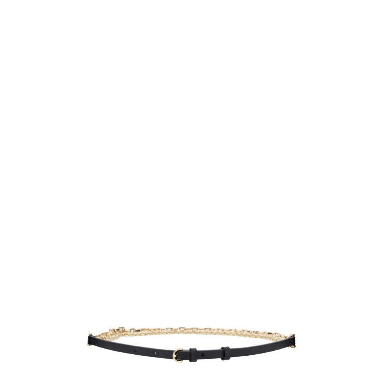 Pinko Black Leather Belt With Chain Detail For Women