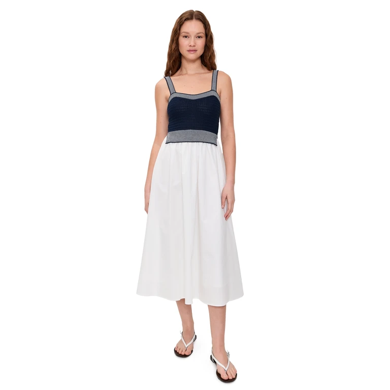 Moon River Mixed Media Knit Top Midi Dress Navy/Off White M