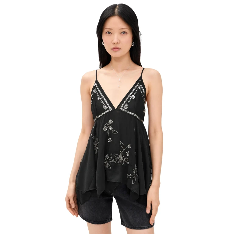 Free People Robbie Embellished Top Black M