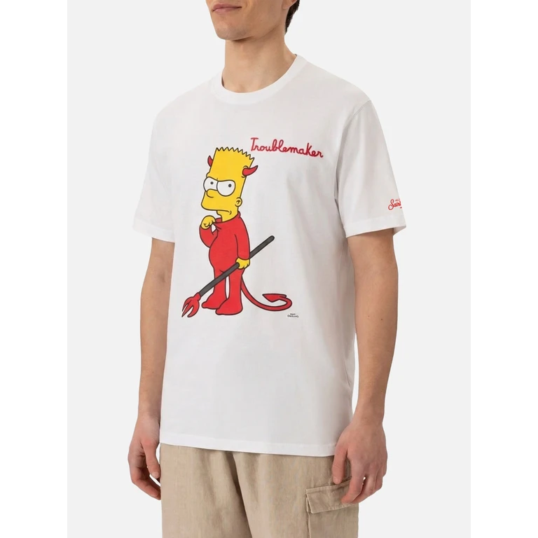 Mc2 Saint Barth Cotton T-Shirt With Bart Simpson Print The Special Edition White - Men