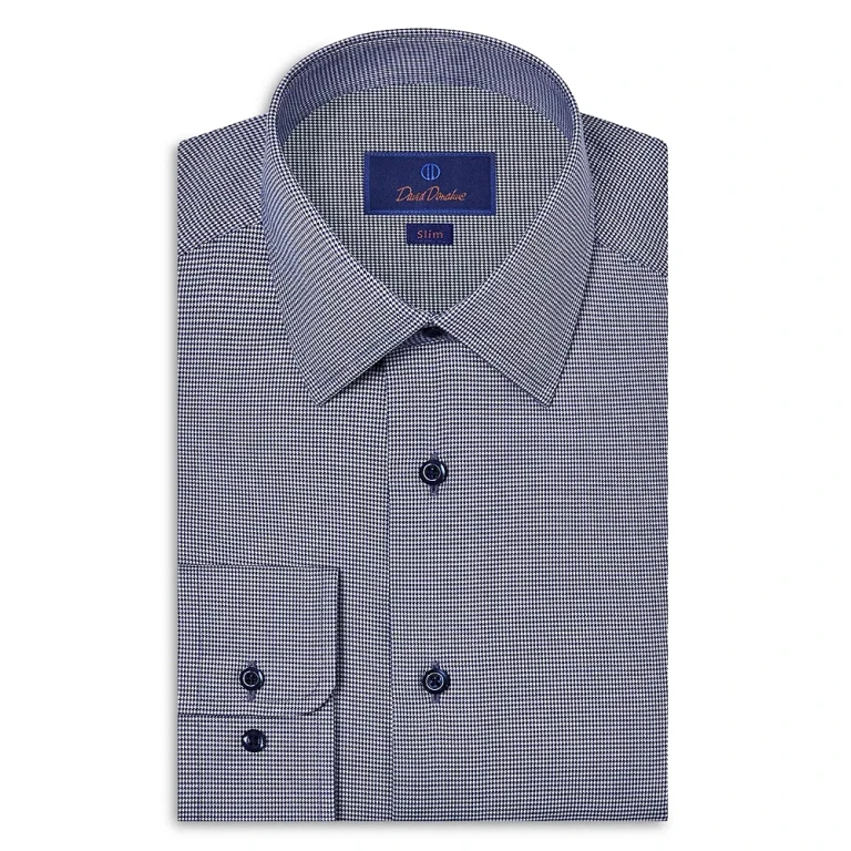 David Donahue Slim Fit Printed Stretch Twill Dress Shirt