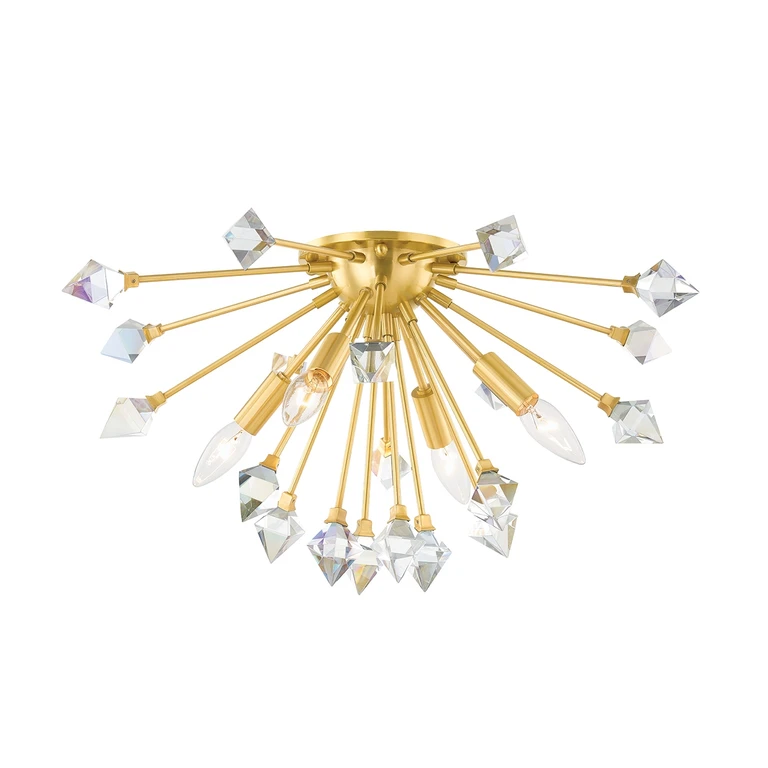 Aged Brass Four Light Flush Mount from the Genesis Collection