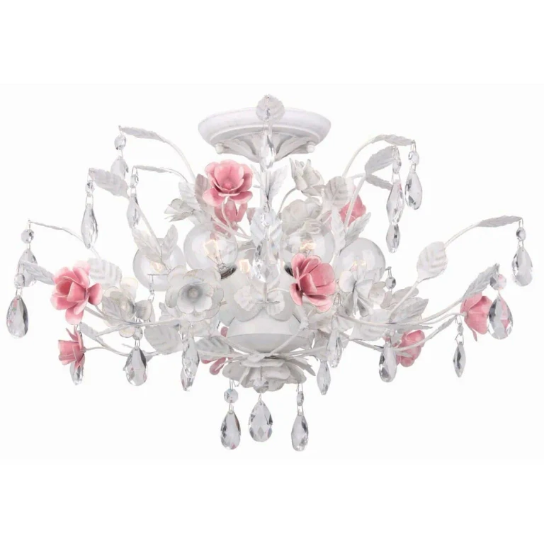 Lola 6-Light 20" Ceiling Light in Wet White with Clear Hand Cut Crystals
