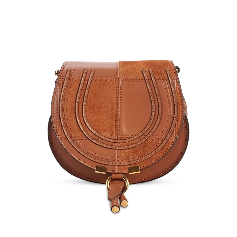 Chloe Marcie Small Checkered Suede & Leather Saddle Bag