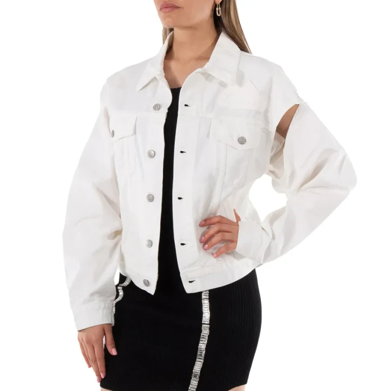 MM6 Ladies White Cut-out Detail Denim Jacket