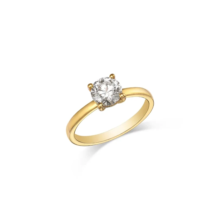 Certified Lab Grown Diamond Round Cut Engagement Ring in 18K Yellow Gold, 1.0 tcw