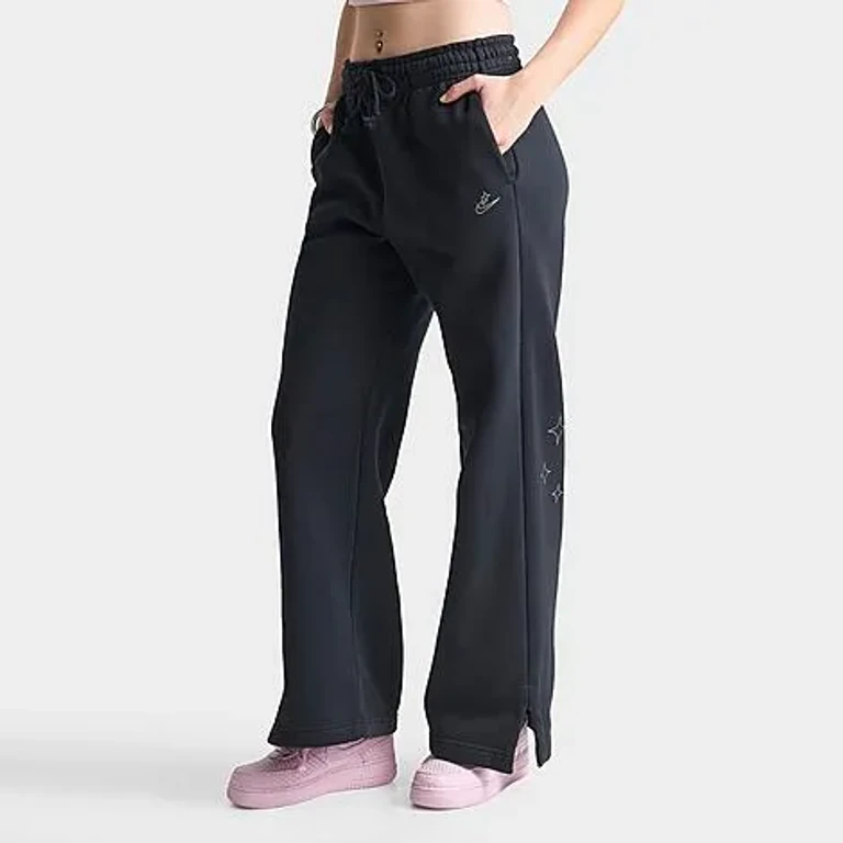Nike Women's Sportswear Phoenix Fleece Goddess High-Waisted Wide-Leg Pants in Black Size: XS