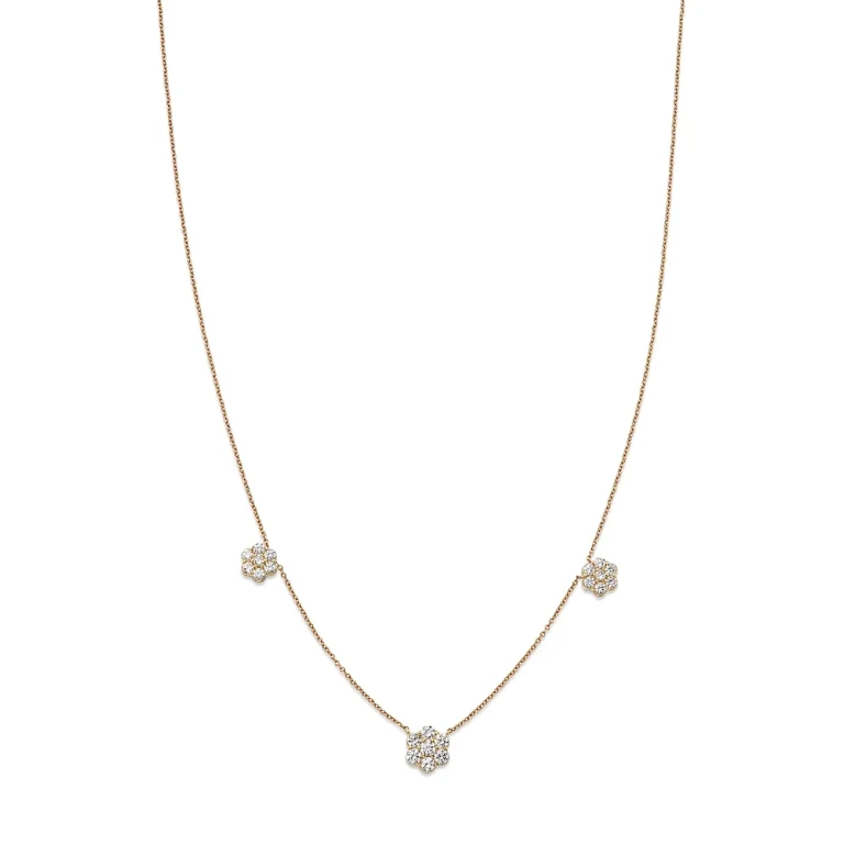 Diamond Flower Station Collar Necklace in 14K Yellow Gold, 0.75 tcw