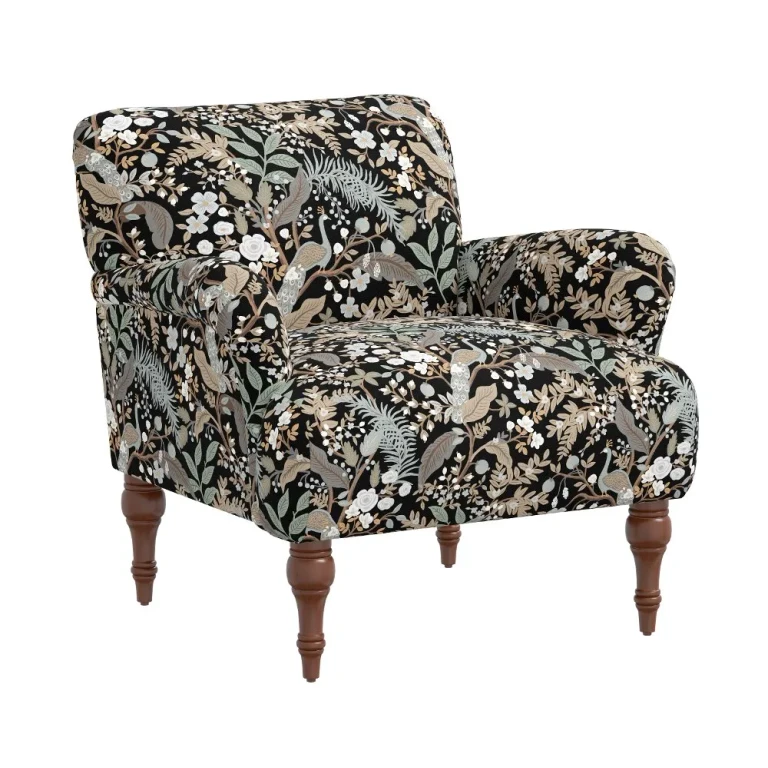 Rifle Paper Co Elodie Peacock Black Accent Chair