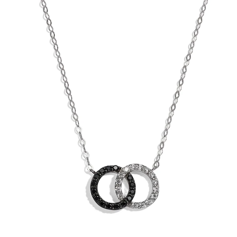 White & Black Diamond Double O Pendant Necklace in 14K White Gold, 0.25 tcw - 150th Anniversary Exclusive