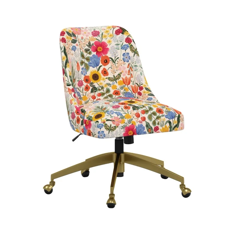 Rifle Paper Co Brynn Blossom Blush Office Chair with Gold Base