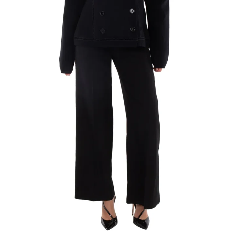 Burberry Ladies Black Jaylie Asian Fit Wool Wide Leg Pants With Slits