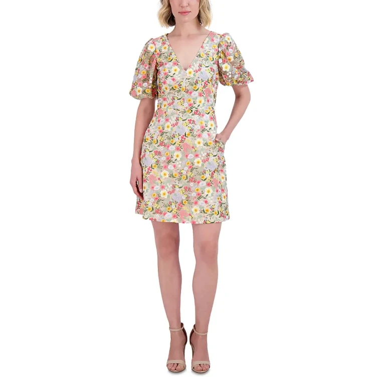 Eliza J V Neck Puff Sleeve Dress