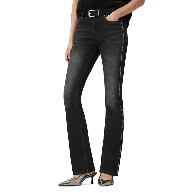 Allsaints Haldan Crystal Mid Rise Bootcut Jeans in Washed Black