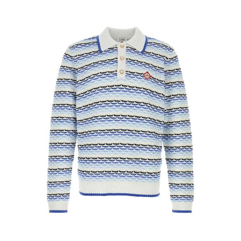 Embroidered Cotton Polo Shirt Blue Exterior - Men