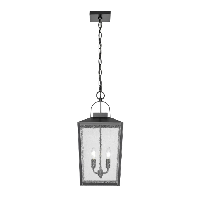 Powder Coated Black Two Light Outdoor Hanging Lantern from the Devens Collection
