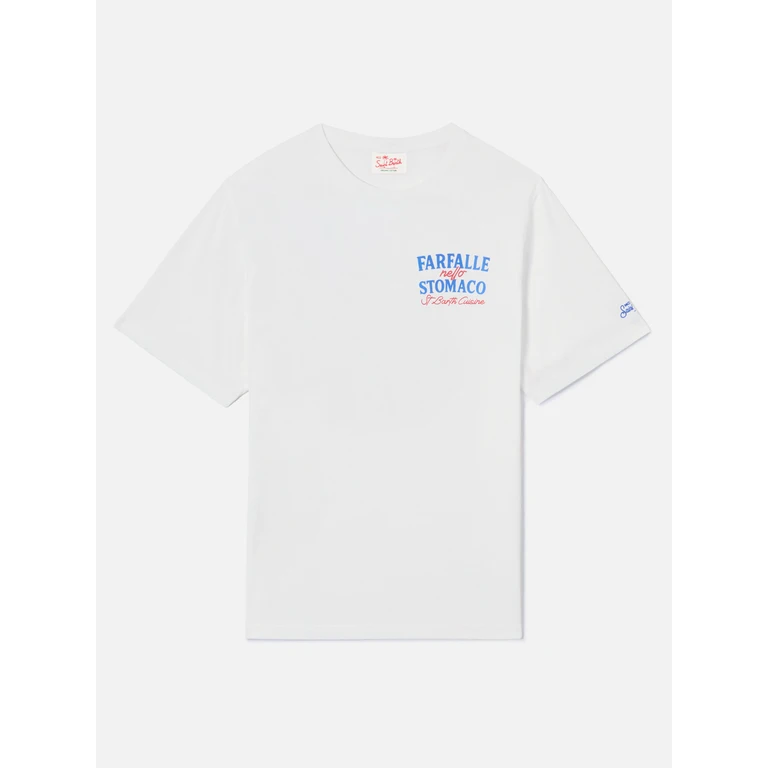 Mc2 Saint Barth White Portland T-Shirt With Farfalle Nello Stomaco Print - Men