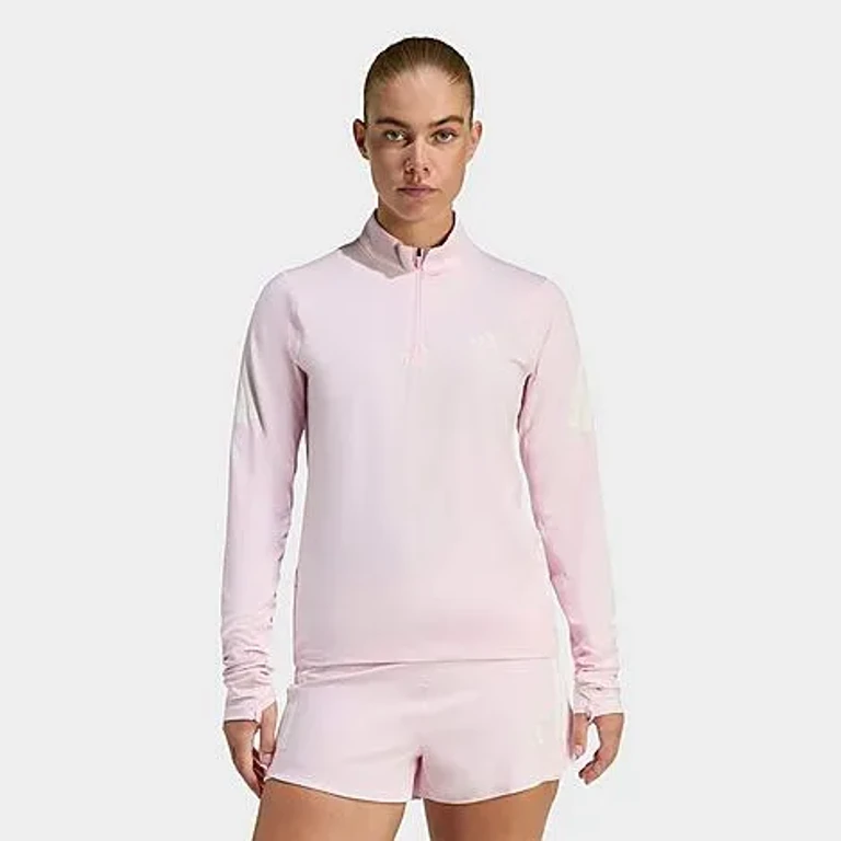 adidas Women's Adi365 Iconic Running Half-Zip Jumper in Clear Pink Size: XS