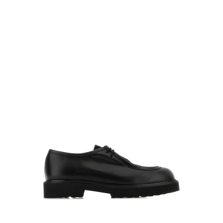 Black Leather Track Lace-Up Shoes Nero Scarpe Stringate - Women