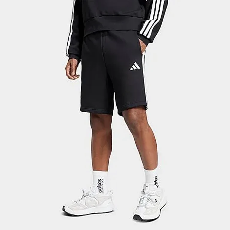 adidas Men's Essentials 3-Stripes Fleece Shorts in Black/White Size: XS