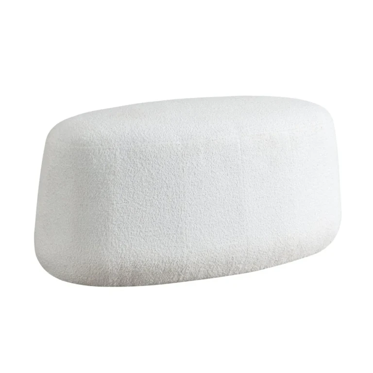 Jackie White Boucle Large Oval Ottoman