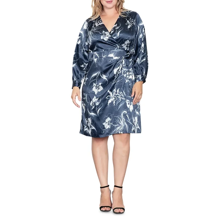 Plus Size Faux Wrap Satin Dress