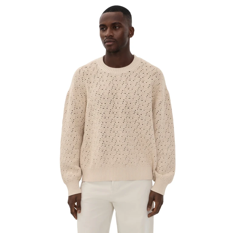 FRAME Long Sleeve Crochet Sweater Light Stone M