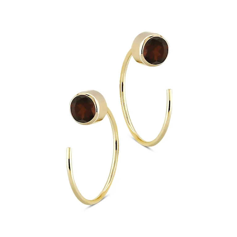 Garnet Stud and Front Back Hoop Earrings in 14K Yellow Gold