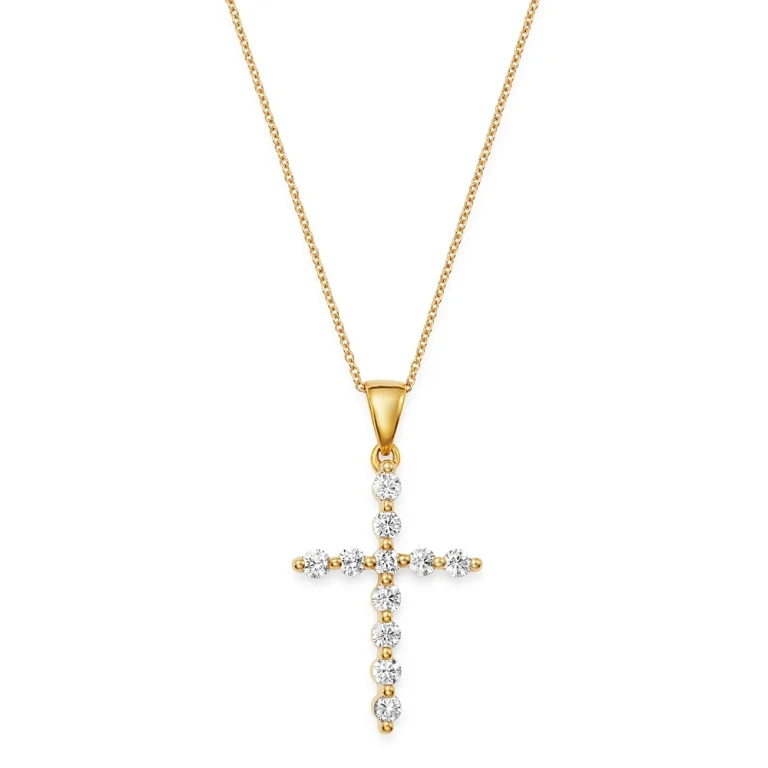 Diamond Large Cross Pendant Necklace in 14K Yellow Gold, 0.50 tcw